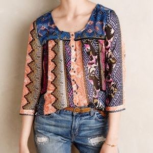 HP!🖤 Anthropologie | Embroidered Patchwork Henley
